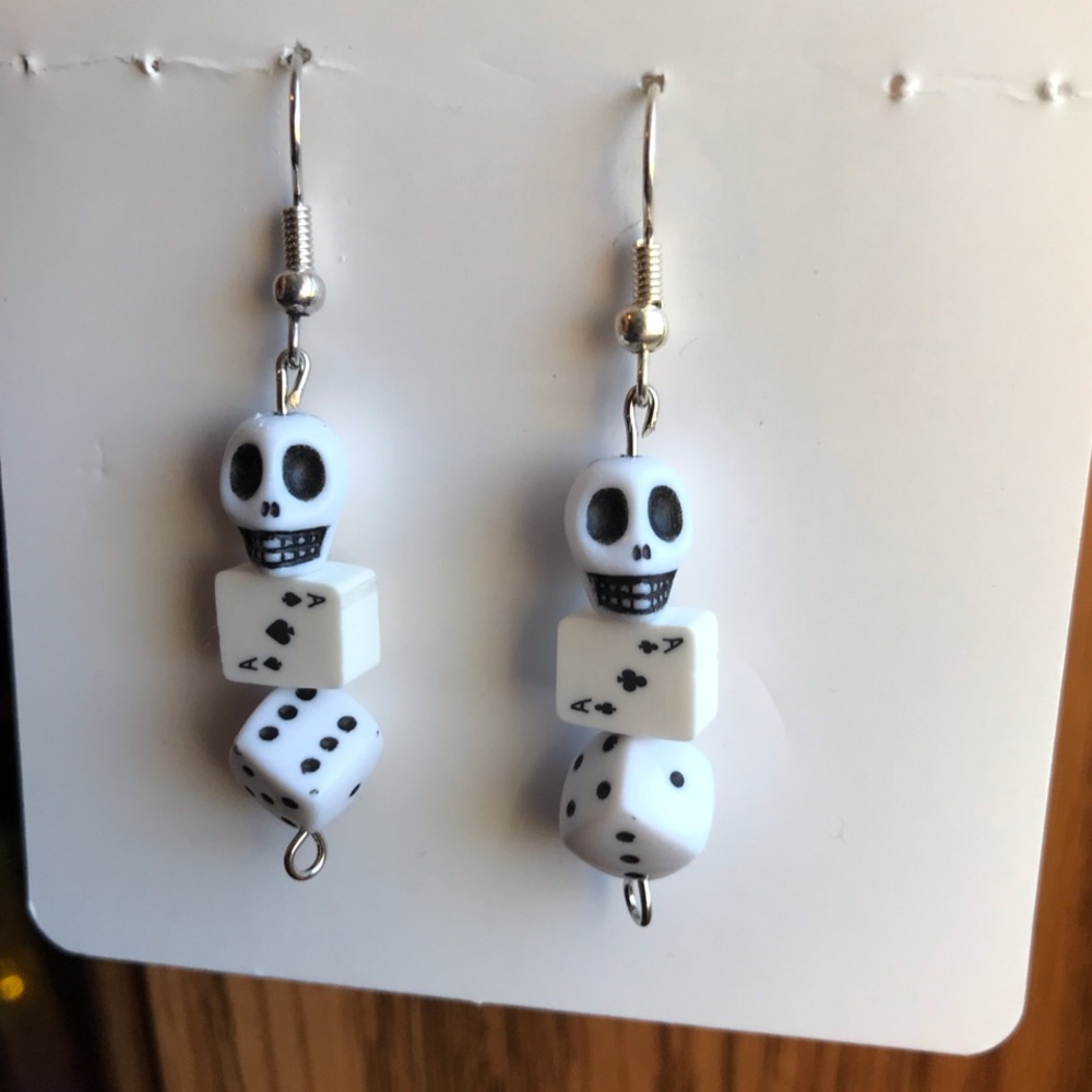 Skull and Dice Charm Earrings
